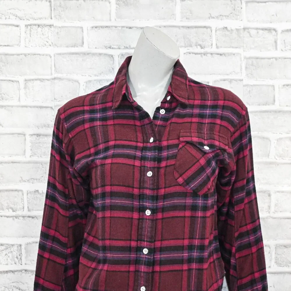 Rag & Bone Women's Jonah Plaid Shirt Cotton Flannel Burgundy Plaid S - Picture 8 of 9